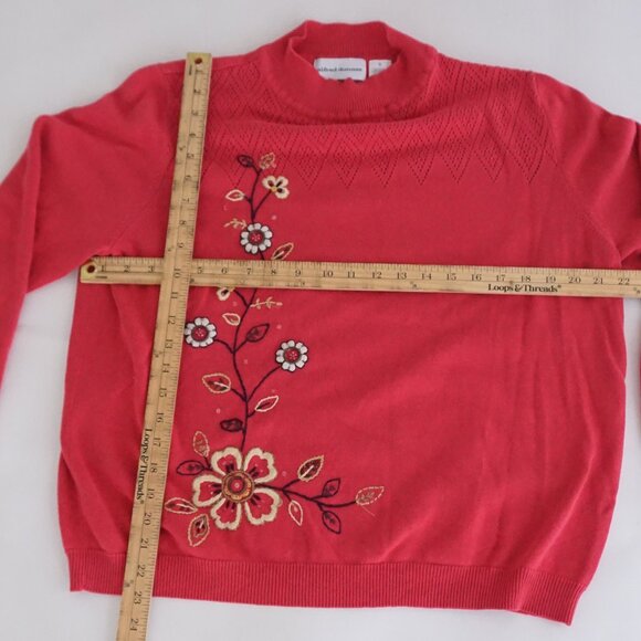 VTG Alfred Dunner Red Cotton Retro 90s Eclectic Grandpa Mock Neck Sweater XL - Picture 3 of 8